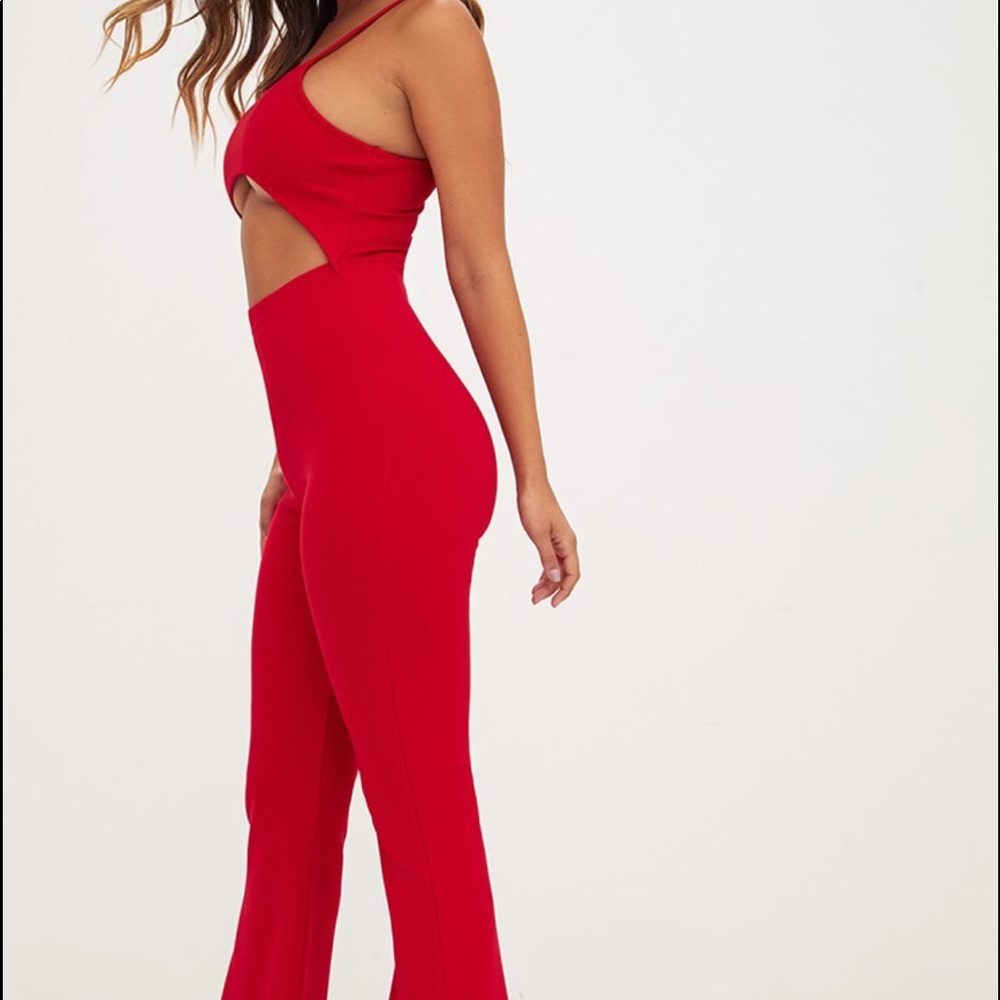 PRETTYLITTLETHING Red Cut Out Wide Leg Jum…